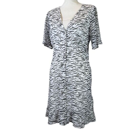 Abercrombie & Fitch Tiger Print White / Black Dress Sheer Lined Size Large - Picture 1 of 14
